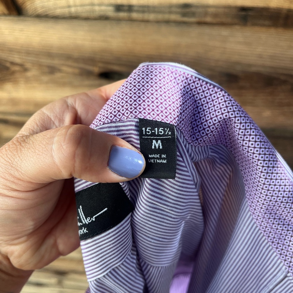 NICOLE MILLER | Lavender Long Sleeve Dress Shirt 15-15.5 M - Picture 4 of 5